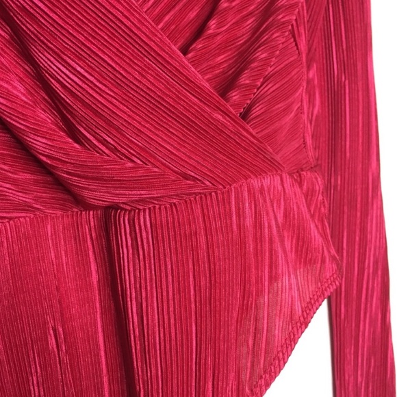 Topshop Plissé Faux Wrap Long Sleeve Bodysuit Pink Size 4 - Picture 10 of 13